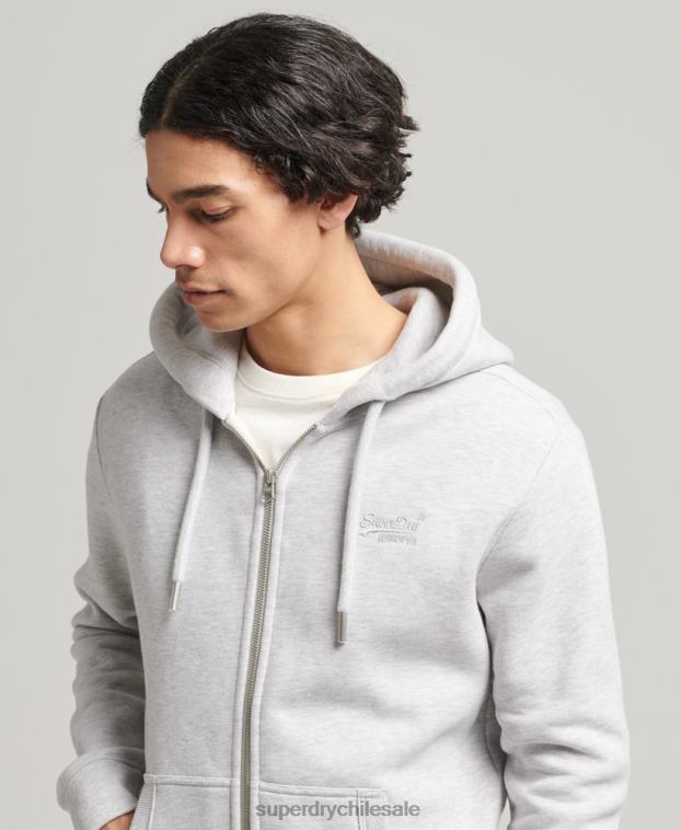 hombres Superdry gris claro sudadera con capucha y cremallera de algodón orgánico con logo vintage bordado 2R68Z641