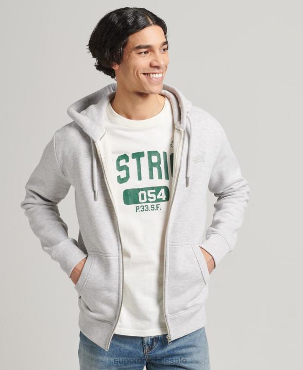 hombres Superdry gris claro sudadera con capucha y cremallera de algodón orgánico con logo vintage bordado 2R68Z641
