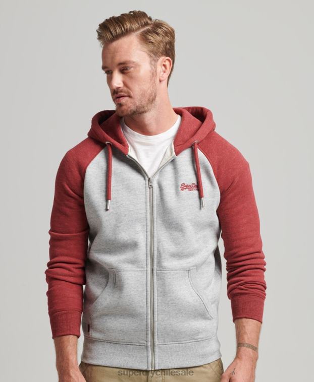 hombres Superdry gris claro sudadera con capucha y cremallera de béisbol con logo esencial de algodón orgánico 2R68Z498