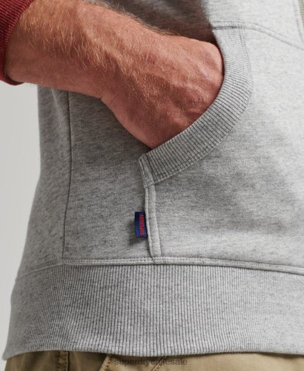 hombres Superdry gris claro sudadera con capucha y cremallera de béisbol con logo esencial de algodón orgánico 2R68Z498