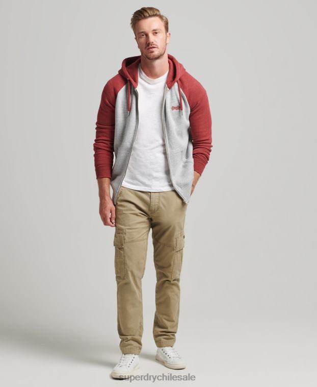hombres Superdry gris claro sudadera con capucha y cremallera de béisbol con logo esencial de algodón orgánico 2R68Z498