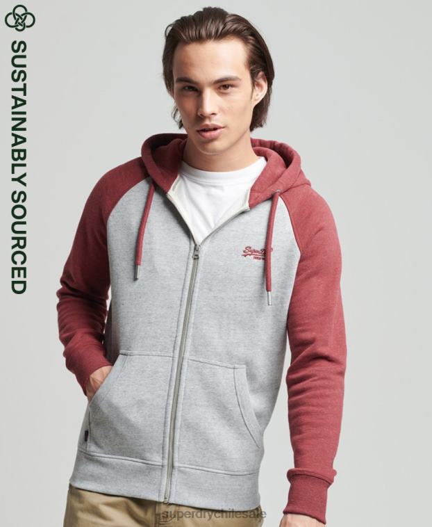 hombres Superdry gris claro sudadera con capucha y cremallera de béisbol con logo vintage de algodón orgánico 2R68Z674