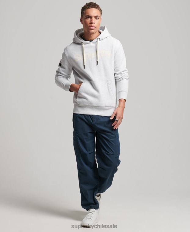 hombres Superdry gris claro sudadera con capucha y gráfico del logo central de algodón orgánico 2R68Z748