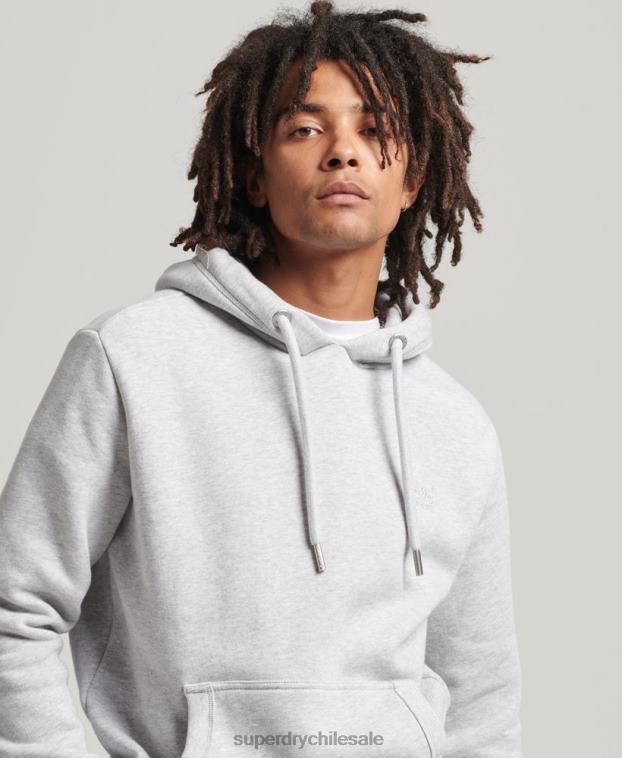 hombres Superdry gris claro sudadera con capucha y logo esencial de algodón orgánico 2R68Z616