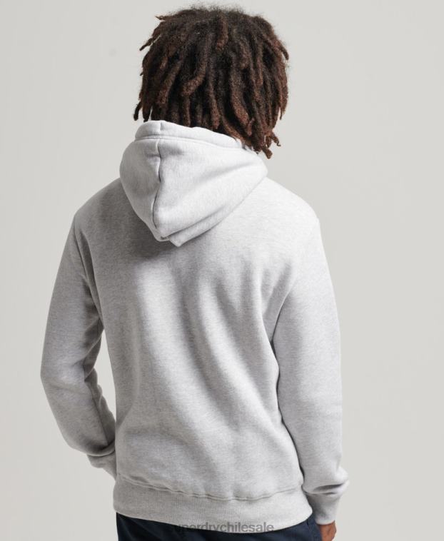 hombres Superdry gris claro sudadera con capucha y logo esencial de algodón orgánico 2R68Z616