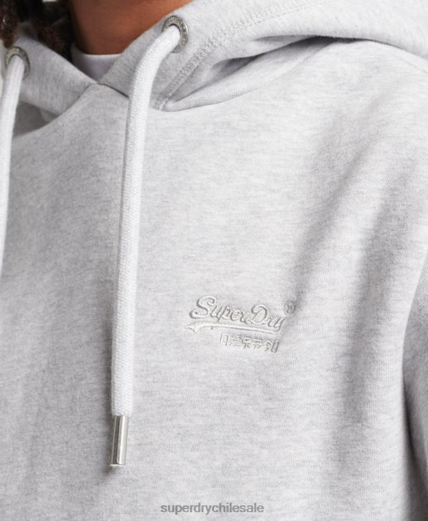 hombres Superdry gris claro sudadera con capucha y logo esencial de algodón orgánico 2R68Z616