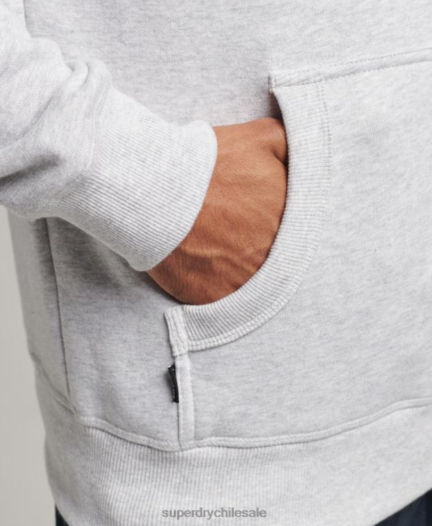 hombres Superdry gris claro sudadera con capucha y logo esencial de algodón orgánico 2R68Z616