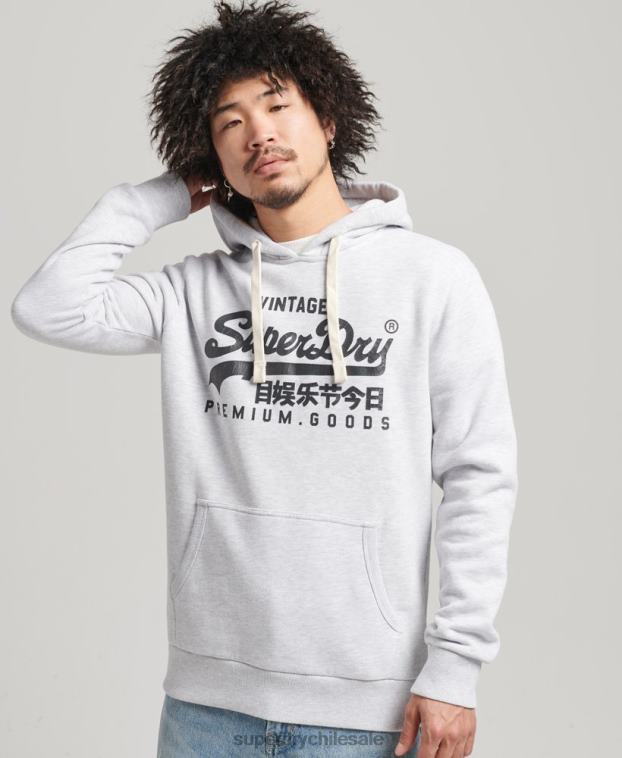 hombres Superdry gris claro sudadera con capucha y logo vintage 2R68Z5082