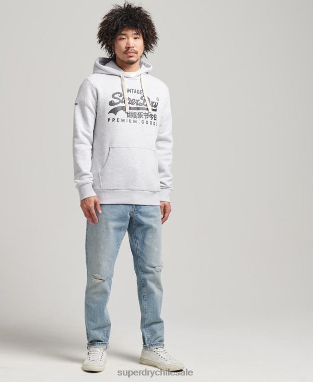 hombres Superdry gris claro sudadera con capucha y logo vintage 2R68Z5082