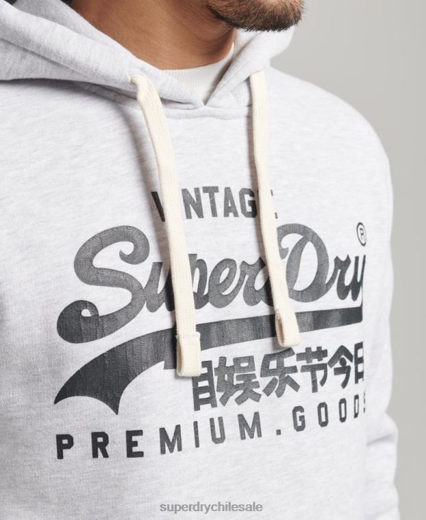 hombres Superdry gris claro sudadera con capucha y logo vintage 2R68Z5082