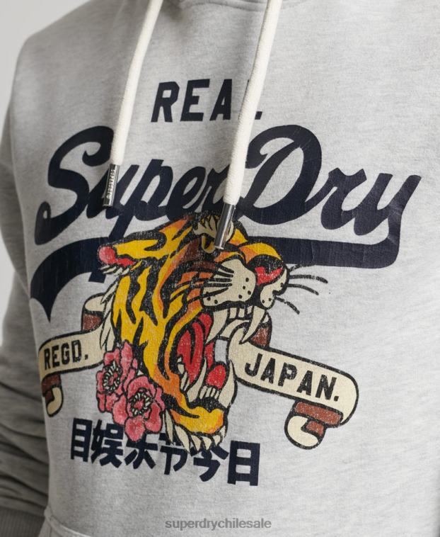hombres Superdry gris claro sudadera con capucha y logo vintage 2R68Z615