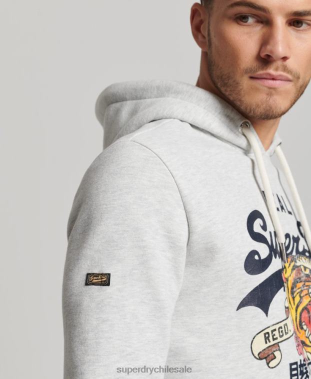 hombres Superdry gris claro sudadera con capucha y logo vintage 2R68Z615