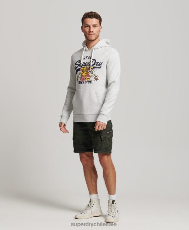 hombres Superdry gris claro sudadera con capucha y logo vintage 2R68Z615