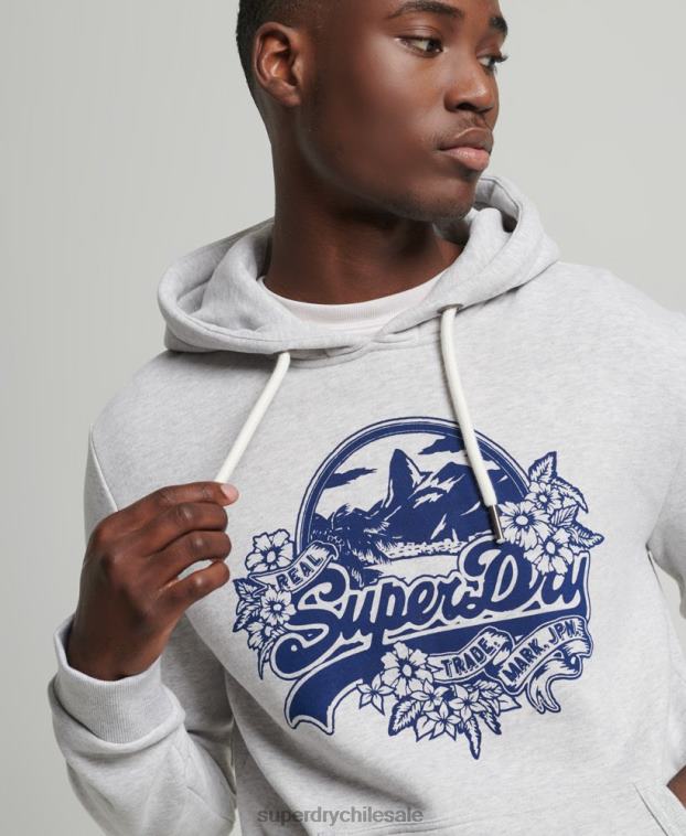 hombres Superdry gris claro sudadera con capucha y logo vintage 2R68Z841
