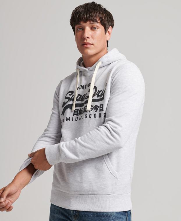 hombres Superdry gris claro sudadera con capucha y logo vintage 2R68Z853