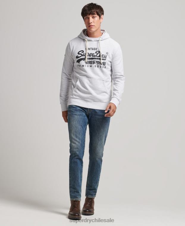hombres Superdry gris claro sudadera con capucha y logo vintage 2R68Z853