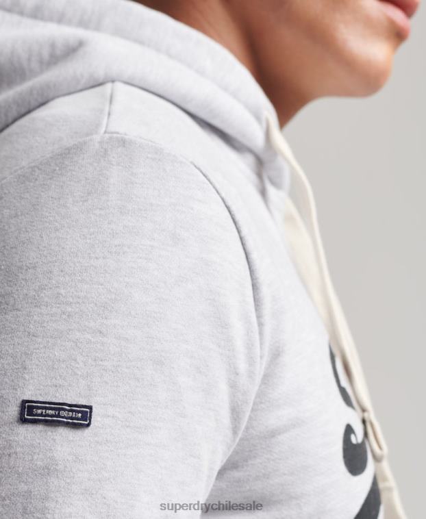 hombres Superdry gris claro sudadera con capucha y logo vintage 2R68Z853