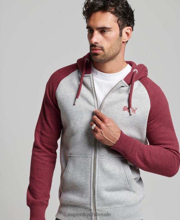 hombres Superdry gris claro sudadera con capucha y logo vintage bordado 2R68Z557