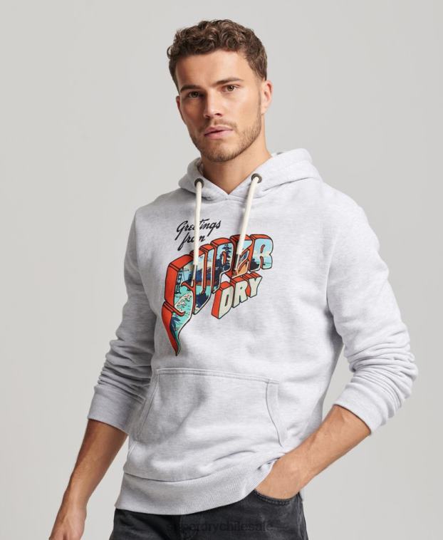 hombres Superdry gris claro sudadera con capucha y pegatina de viaje 2R68Z720