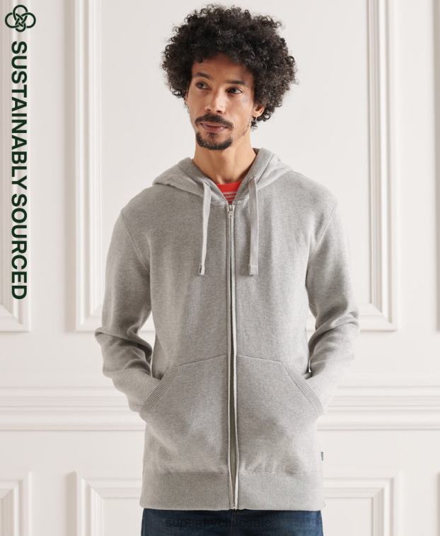 hombres Superdry gris claro sudadera con cremallera Essential de algodón orgánico 2R68Z5299