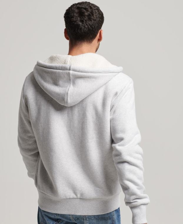 hombres Superdry gris claro sudadera con cremallera y forro de borreguito esencial 2R68Z534