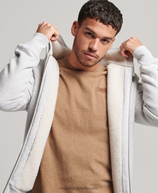 hombres Superdry gris claro sudadera con cremallera y forro de borreguito esencial 2R68Z534