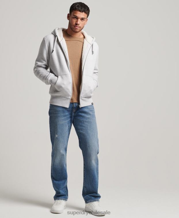 hombres Superdry gris claro sudadera con cremallera y forro de borreguito esencial 2R68Z534