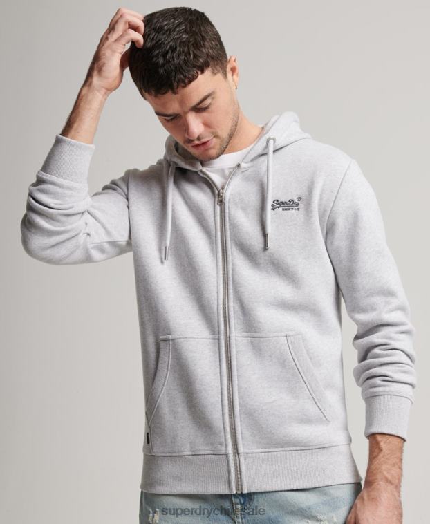 hombres Superdry gris claro sudadera con cremallera y logo bordado 2R68Z463