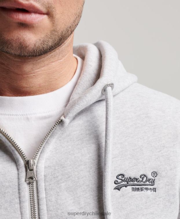 hombres Superdry gris claro sudadera con cremallera y logo bordado 2R68Z463