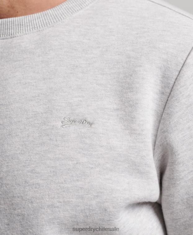 hombres Superdry gris claro sudadera con cuello redondo y logo bordado 2R68Z790