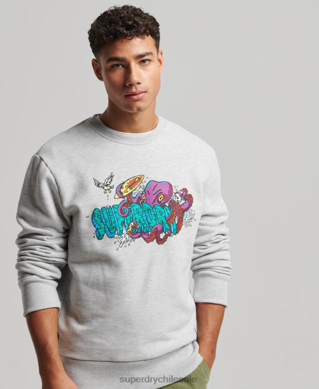 hombres Superdry gris claro sudadera con estampado de criaturas 2R68Z65