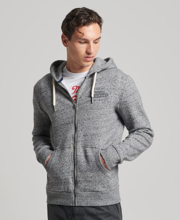 hombres Superdry gris claro sudadera estilo universitario con cremallera 2R68Z892