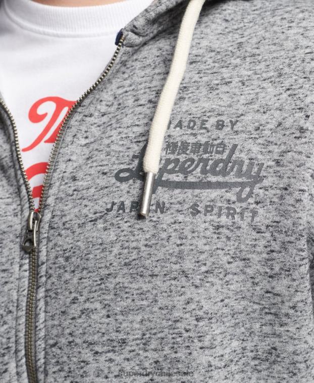 hombres Superdry gris claro sudadera estilo universitario con cremallera 2R68Z892