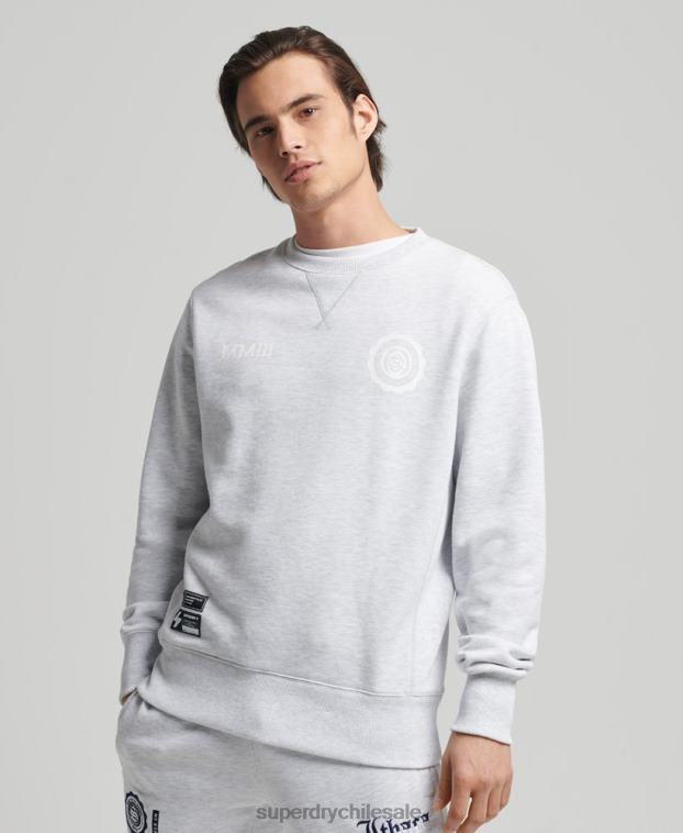 hombres Superdry gris claro sudadera varsity arch crew 2R68Z778