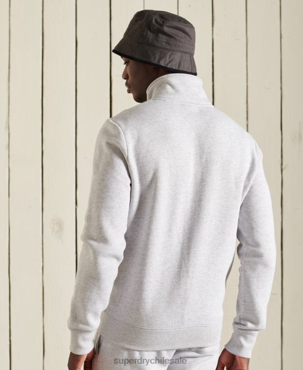 hombres Superdry gris claro top deportivo de algodón orgánico con cremallera y logo vintage 2R68Z869