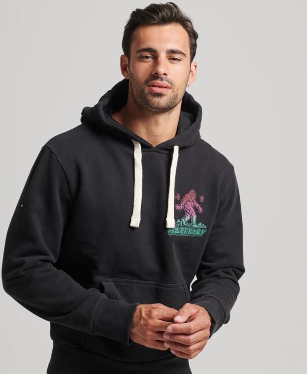 hombres Superdry gris oscuro en el bosque sudadera con capucha gráfica 2R68Z586
