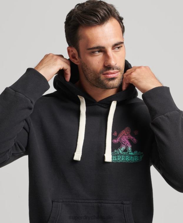 hombres Superdry gris oscuro en el bosque sudadera con capucha gráfica 2R68Z586