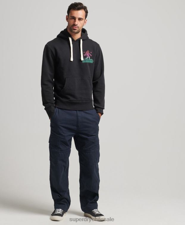 hombres Superdry gris oscuro en el bosque sudadera con capucha gráfica 2R68Z586