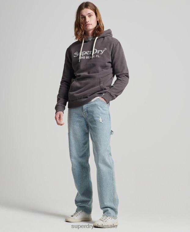 hombres Superdry gris oscuro sudadera con capucha clásica vintage 2R68Z508