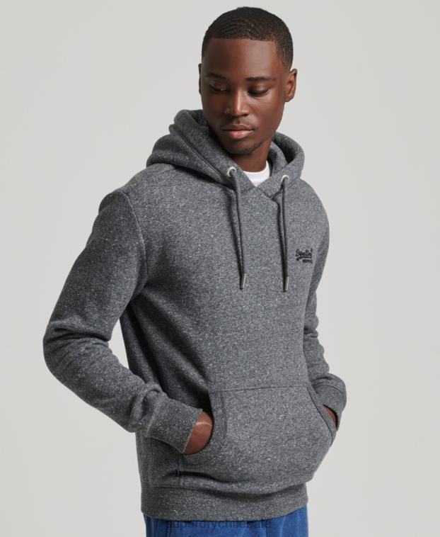 hombres Superdry gris oscuro sudadera con capucha de algodón orgánico con logo vintage bordado 2R68Z5069