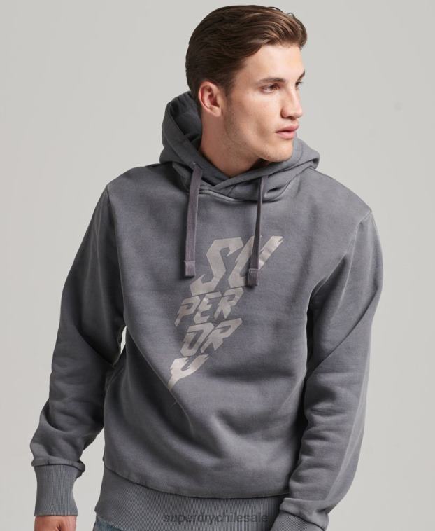 hombres Superdry gris oscuro sudadera con capucha de marca indie vintage 2R68Z526