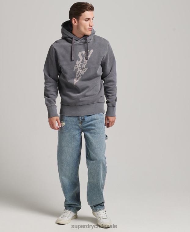 hombres Superdry gris oscuro sudadera con capucha de marca indie vintage 2R68Z526