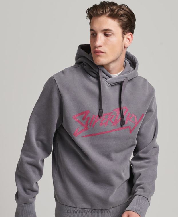 hombres Superdry gris oscuro sudadera con capucha de marca indie vintage 2R68Z811