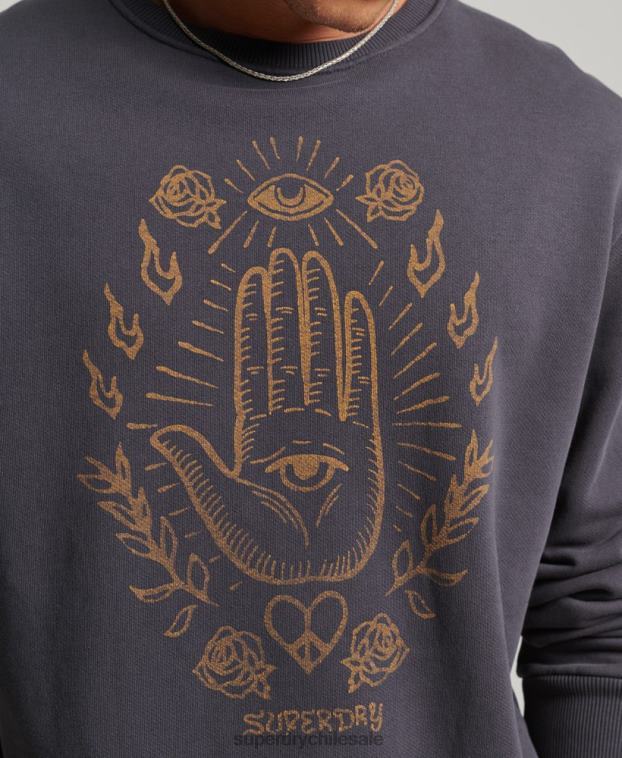hombres Superdry gris oscuro sudadera con capucha de rock psicodélico 2R68Z5111