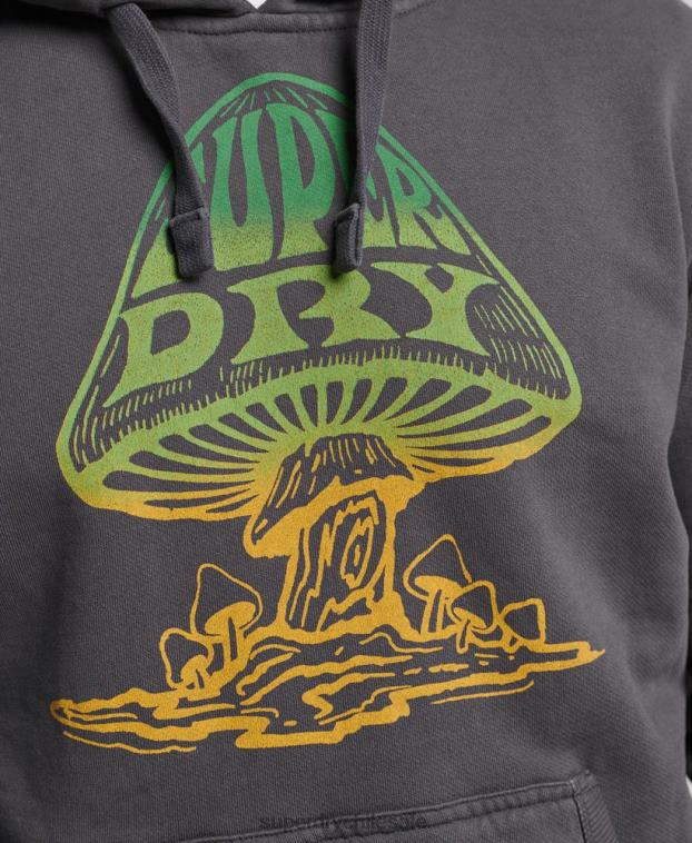 hombres Superdry gris oscuro sudadera con capucha de rock psicodélico 2R68Z514