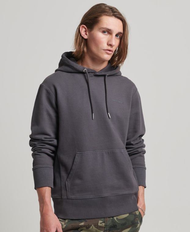hombres Superdry gris oscuro sudadera con capucha esencial sobreteñida 2R68Z553
