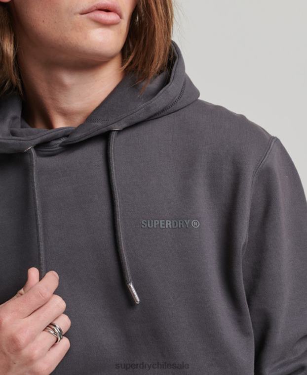 hombres Superdry gris oscuro sudadera con capucha esencial sobreteñida 2R68Z553
