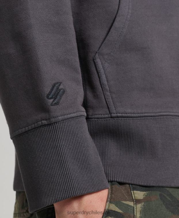 hombres Superdry gris oscuro sudadera con capucha esencial sobreteñida 2R68Z553