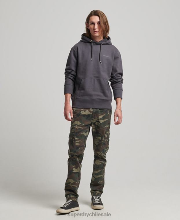 hombres Superdry gris oscuro sudadera con capucha esencial sobreteñida 2R68Z553