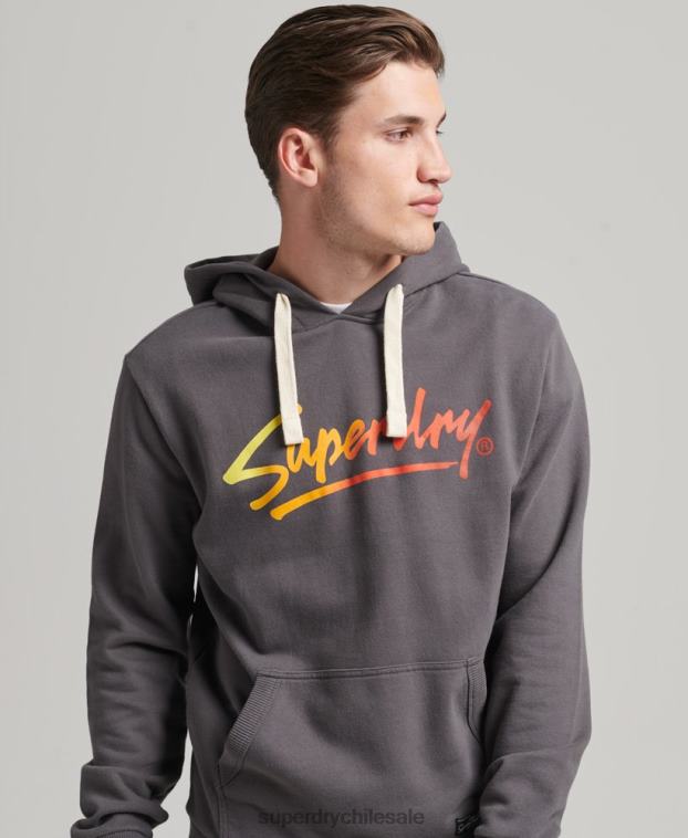 hombres Superdry gris oscuro sudadera con capucha sin cepillar con texto vintage en el centro 2R68Z817